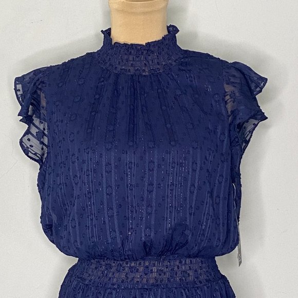 NWT BCX Juniors' Smocked Swiss-Dot Dress Cottage Chic Navy Blue Size XL - Picture 4 of 10